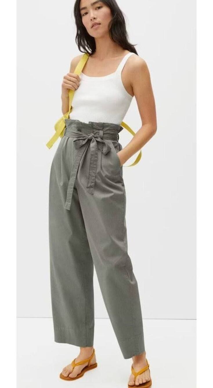 Everlane Organic Cotton Paperbag High Rise Wide Leg Pants Olive Green Sz S